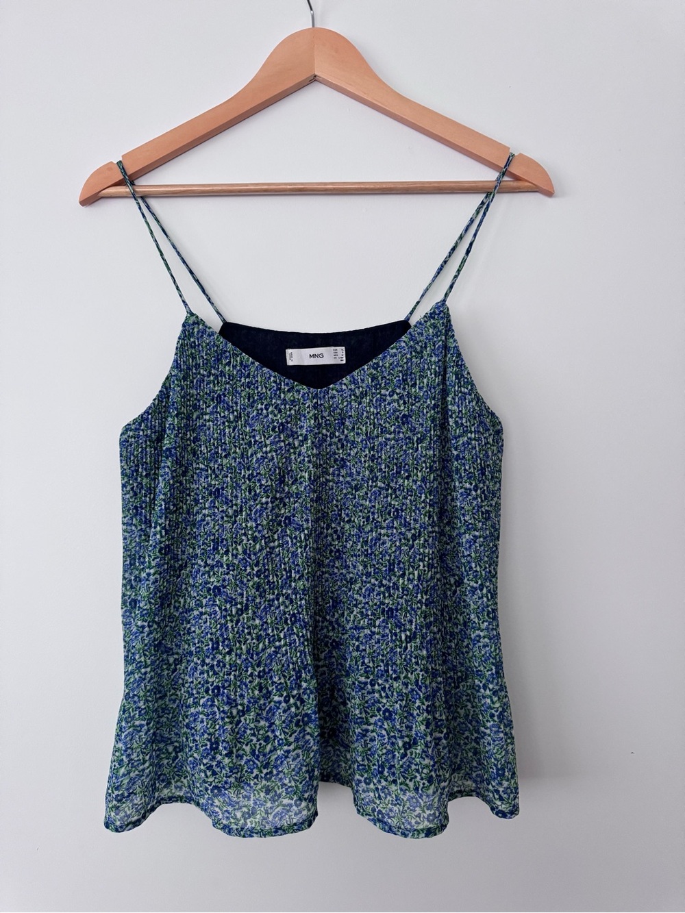 Mango Blue and Green Floral Spaghetti-Strap Cami